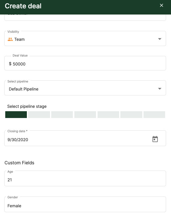 Apply custom field in the deal module
