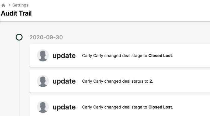 Audit Trail in Deskera CRM system