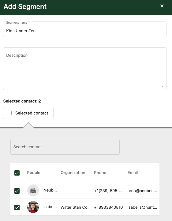 Create segment in the system and add contact to each segment