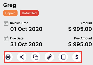 Share, print, copy, and fulfil the invoice using the icon above