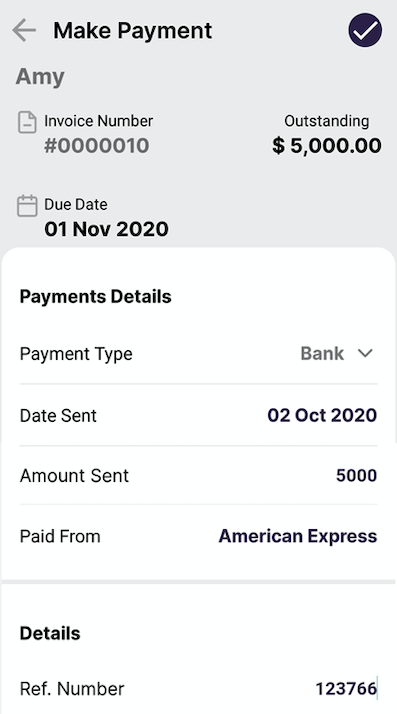 Indicate the payment details