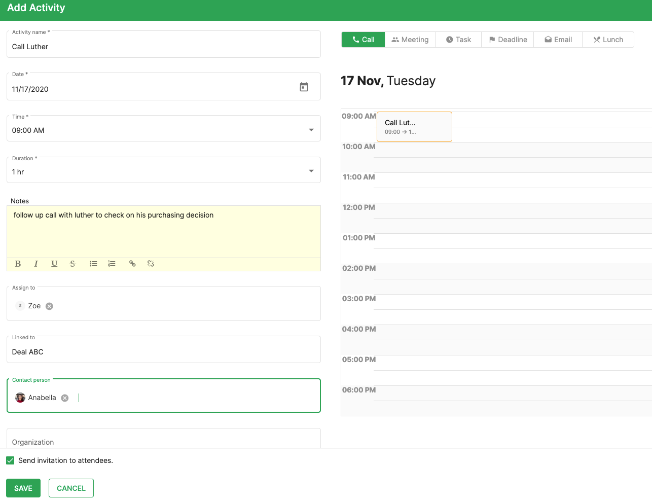 Create an activity and assign it to the users in the system