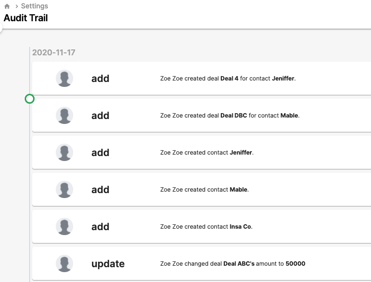 Audit Trail in Deskera CRM system