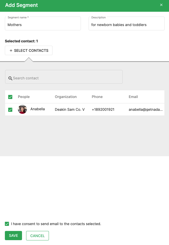 Create segment in the system and add contact to each segment
