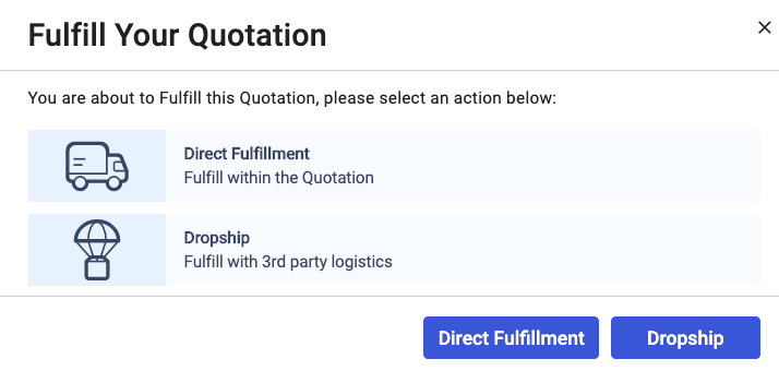 Select the Direct button to fulfill in the Quote document.