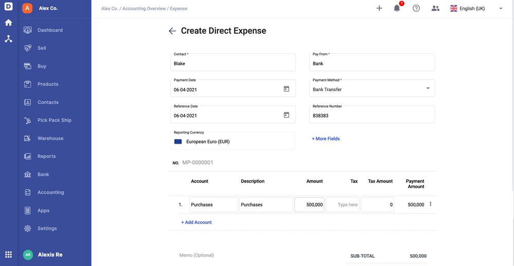 How to create a direct expense in Deskera Books?